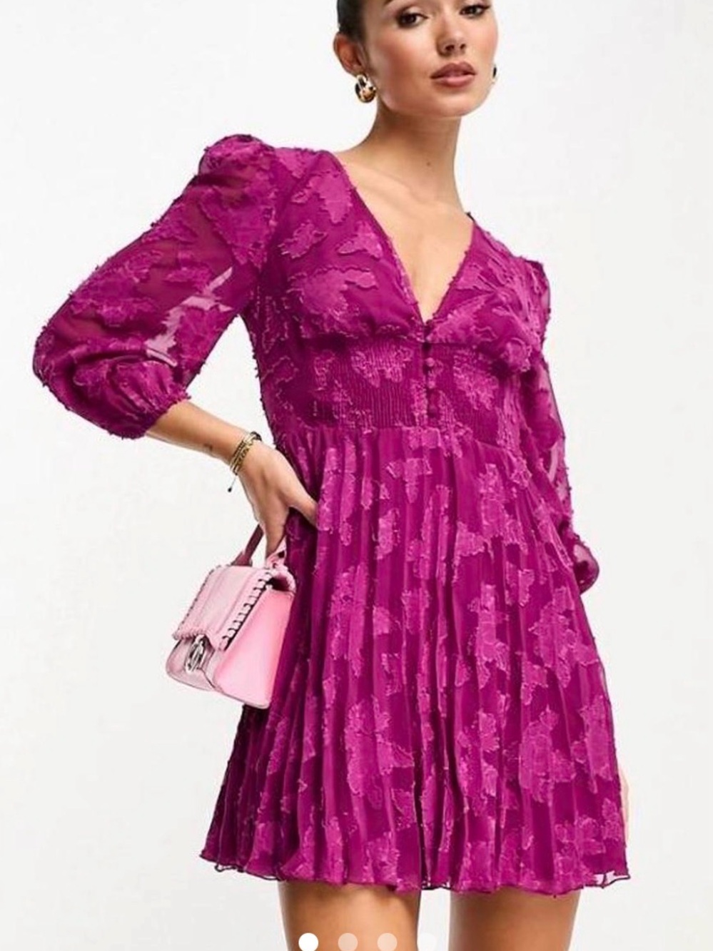 ASOS Fuchsia Textured Button-Front Dress